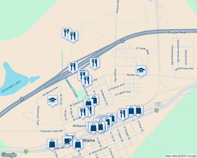 map of restaurants, bars, coffee shops, grocery stores, and more near 748 North Newton Street in Williams