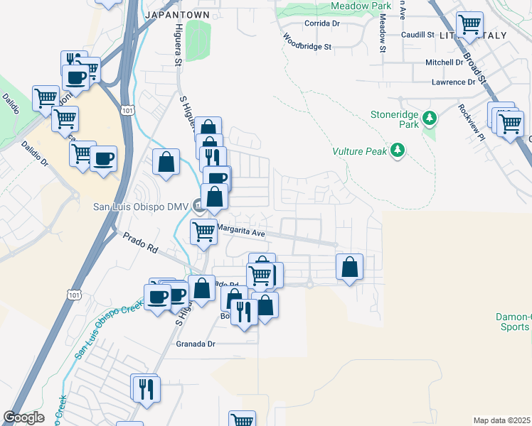 map of restaurants, bars, coffee shops, grocery stores, and more near 318 Calle Lupita in San Luis Obispo