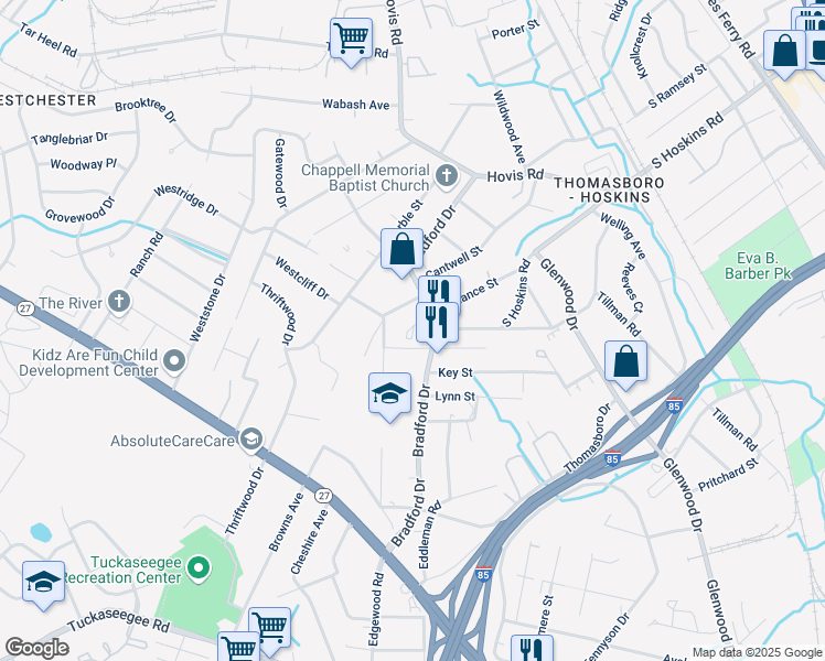 map of restaurants, bars, coffee shops, grocery stores, and more near 334 Bradford Drive in Charlotte
