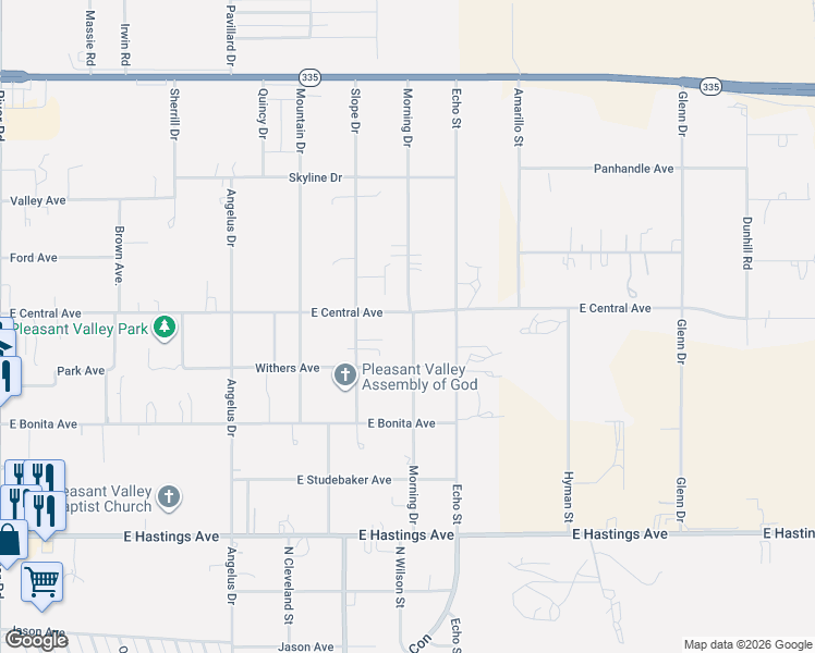 map of restaurants, bars, coffee shops, grocery stores, and more near 1518 East Central Avenue in Amarillo