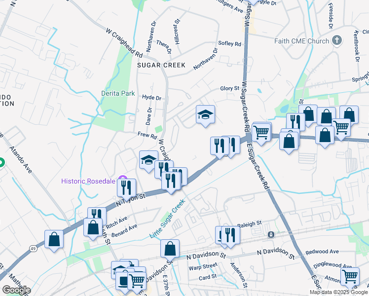 map of restaurants, bars, coffee shops, grocery stores, and more near 3830 Perennial Terrace Drive in Charlotte