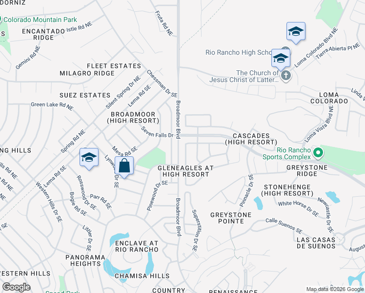 map of restaurants, bars, coffee shops, grocery stores, and more near 3145 Ashkirk Loop Southeast in Rio Rancho