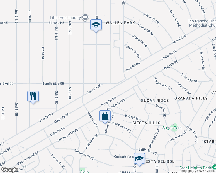 map of restaurants, bars, coffee shops, grocery stores, and more near 5108 Onies Court Northeast in Rio Rancho