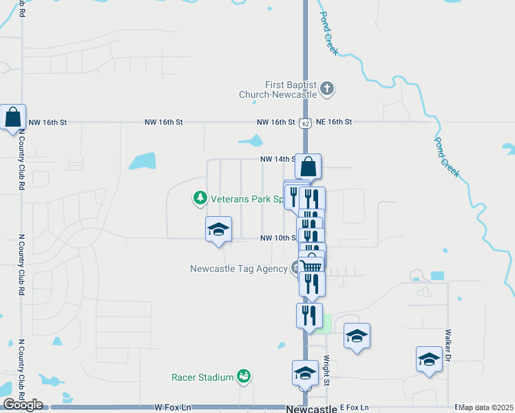 map of restaurants, bars, coffee shops, grocery stores, and more near 1101 North Doris Avenue in Newcastle