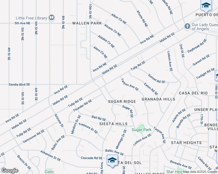 map of restaurants, bars, coffee shops, grocery stores, and more near 104 Sugar Ridge Loop Southeast in Rio Rancho