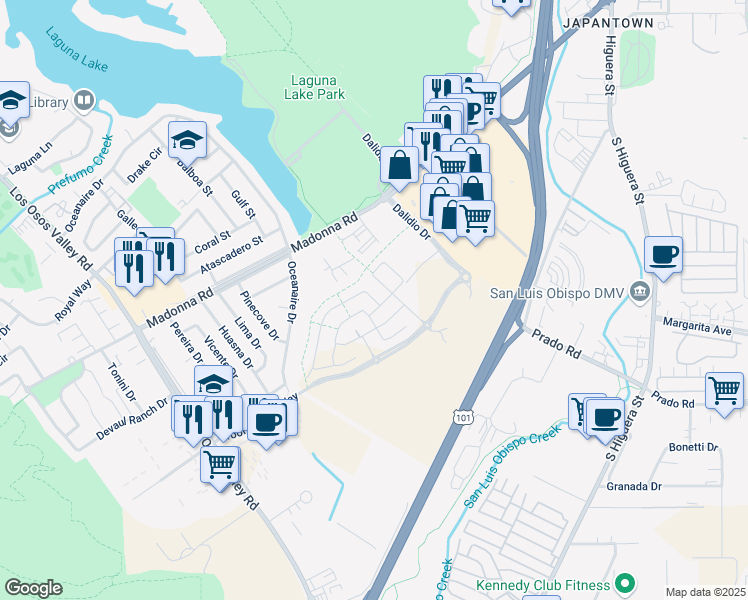 map of restaurants, bars, coffee shops, grocery stores, and more near 1991 Heirloom Place in San Luis Obispo