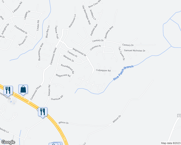 map of restaurants, bars, coffee shops, grocery stores, and more near 500 Regimental Drive in Cameron