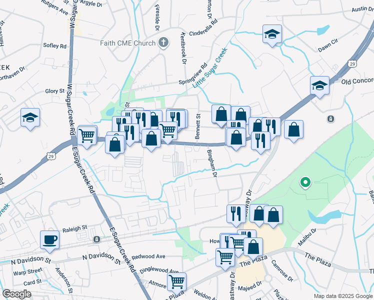 map of restaurants, bars, coffee shops, grocery stores, and more near 4822 N Tryon St in Charlotte