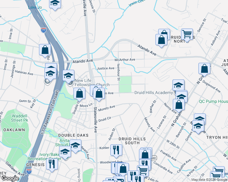map of restaurants, bars, coffee shops, grocery stores, and more near in Charlotte
