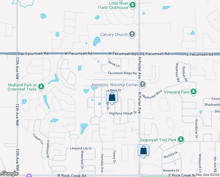 map of restaurants, bars, coffee shops, grocery stores, and more near 3212 Skye Ridge Drive in Norman