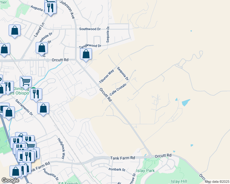 map of restaurants, bars, coffee shops, grocery stores, and more near 1609 Calle Crotalo in San Luis Obispo