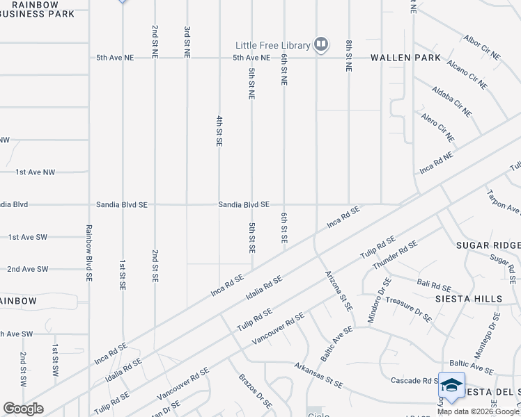 map of restaurants, bars, coffee shops, grocery stores, and more near 10 5th Street Southeast in Rio Rancho