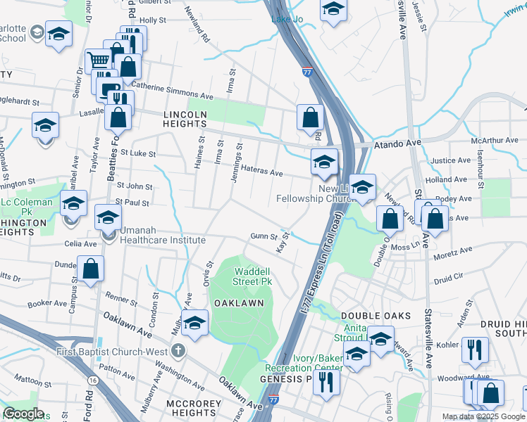 map of restaurants, bars, coffee shops, grocery stores, and more near 1609 Newcastle Street in Charlotte