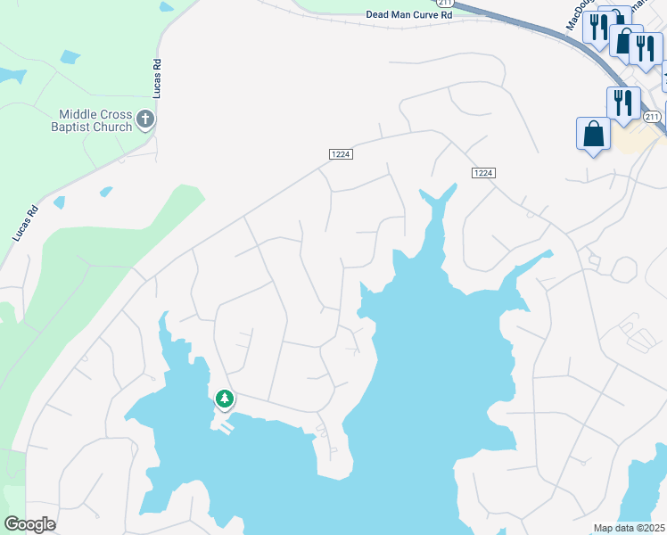 map of restaurants, bars, coffee shops, grocery stores, and more near 116 Shaw Drive in Seven Lakes