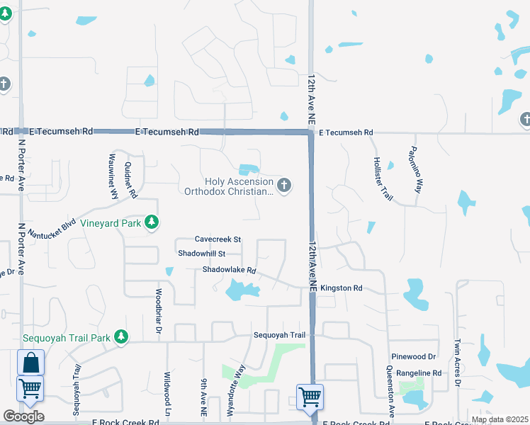 map of restaurants, bars, coffee shops, grocery stores, and more near 3105 Epora Drive in Norman