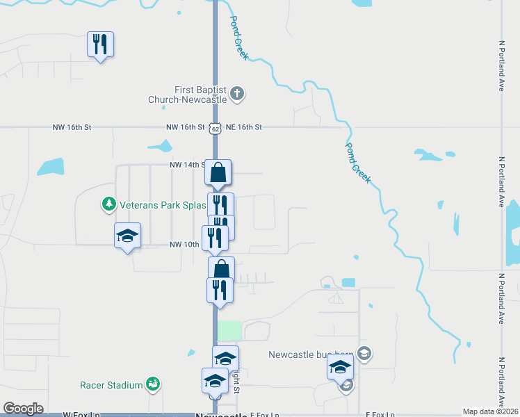 map of restaurants, bars, coffee shops, grocery stores, and more near 1012 Buckingham Drive in Newcastle