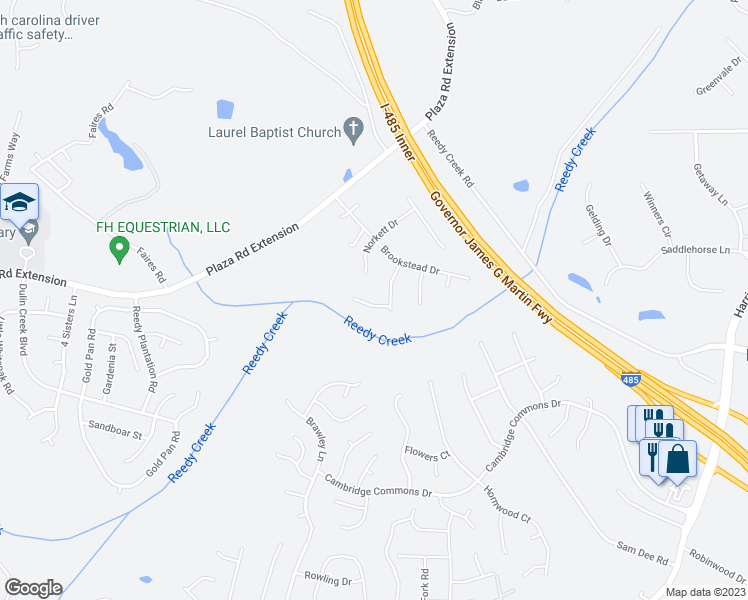 map of restaurants, bars, coffee shops, grocery stores, and more near 8708 Brampton Drive in Charlotte