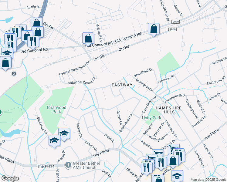 map of restaurants, bars, coffee shops, grocery stores, and more near 312 Clover Hitch Drive in Charlotte