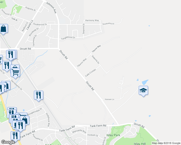 map of restaurants, bars, coffee shops, grocery stores, and more near Calle Crotalo in San Luis Obispo