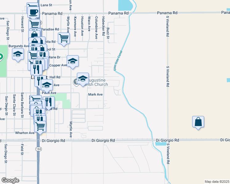 map of restaurants, bars, coffee shops, grocery stores, and more near 9023 Camino La Jolla in Lamont