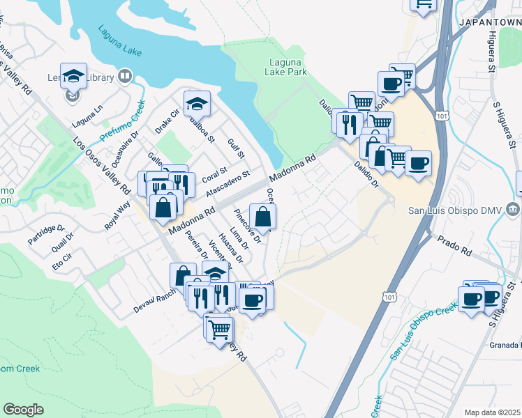 map of restaurants, bars, coffee shops, grocery stores, and more near 1786 Oceanaire Drive in San Luis Obispo