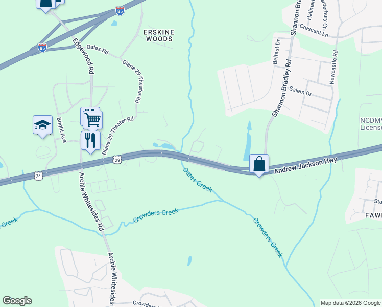map of restaurants, bars, coffee shops, grocery stores, and more near 3501-3507 W Franklin Blvd in Gastonia