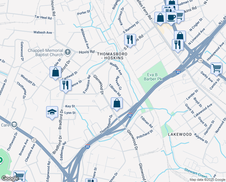 map of restaurants, bars, coffee shops, grocery stores, and more near in Charlotte