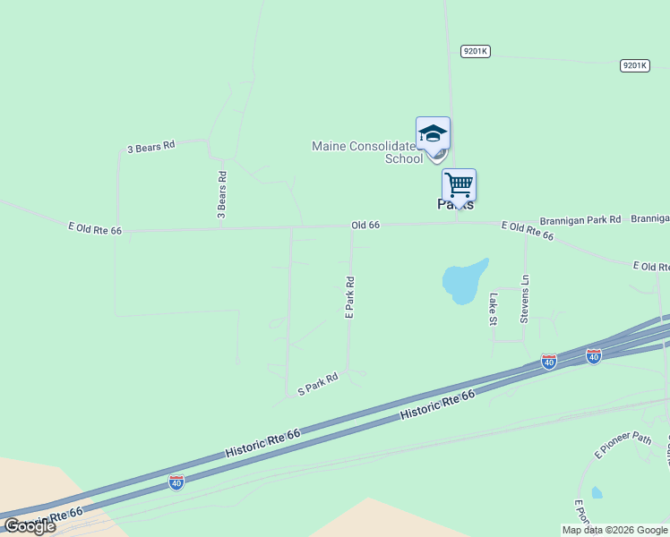 map of restaurants, bars, coffee shops, grocery stores, and more near 380 East Park Road in Parks