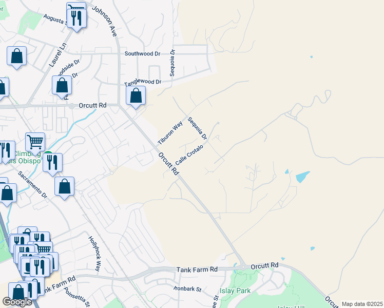 map of restaurants, bars, coffee shops, grocery stores, and more near 1609 Calle Crotalo in San Luis Obispo