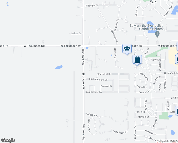 map of restaurants, bars, coffee shops, grocery stores, and more near 4704 Enclave Lane in Norman