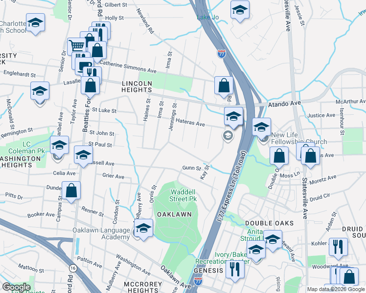 map of restaurants, bars, coffee shops, grocery stores, and more near 1532 Newcastle Street in Charlotte