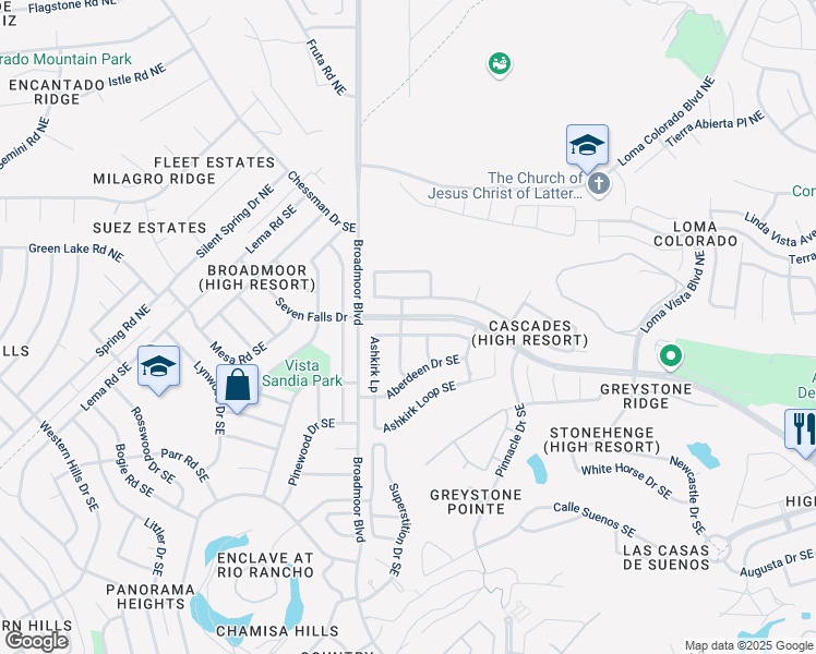 map of restaurants, bars, coffee shops, grocery stores, and more near 217 Inverness Drive Southeast in Rio Rancho