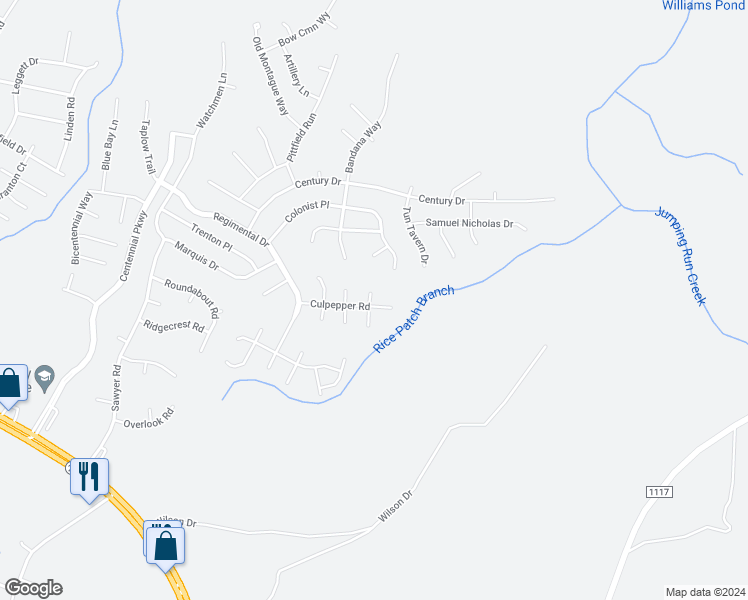 map of restaurants, bars, coffee shops, grocery stores, and more near 181 Culpepper Road in Cameron
