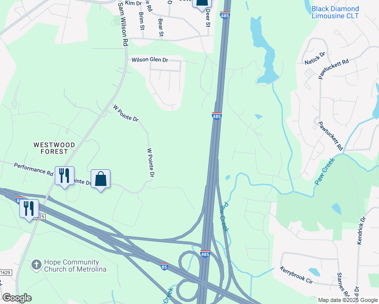 map of restaurants, bars, coffee shops, grocery stores, and more near 1810 West Pointe Drive in Charlotte