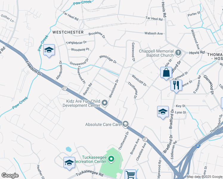 map of restaurants, bars, coffee shops, grocery stores, and more near 1333 Forsythia Circle in Charlotte