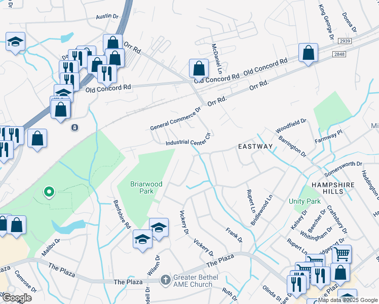 map of restaurants, bars, coffee shops, grocery stores, and more near 501 Cricketwood Lane in Charlotte