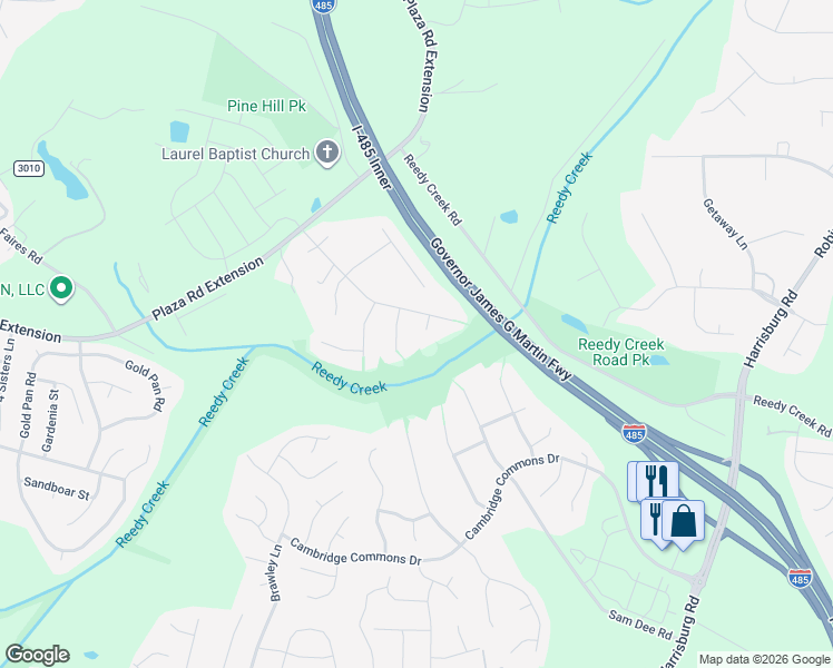 map of restaurants, bars, coffee shops, grocery stores, and more near 11604 Chadburn Lane in Charlotte