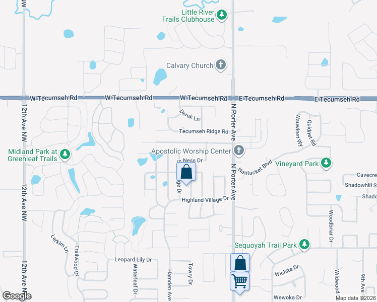 map of restaurants, bars, coffee shops, grocery stores, and more near 216 Ness Drive in Norman