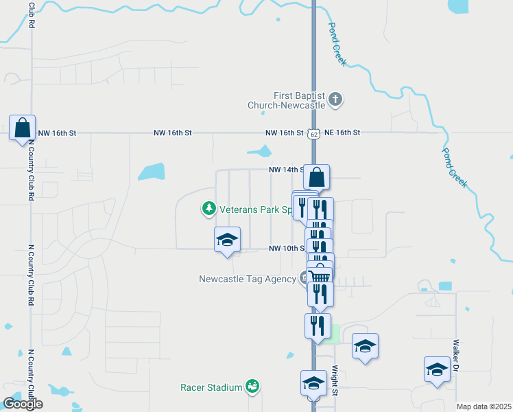 map of restaurants, bars, coffee shops, grocery stores, and more near 1101 North Doris Avenue in Newcastle