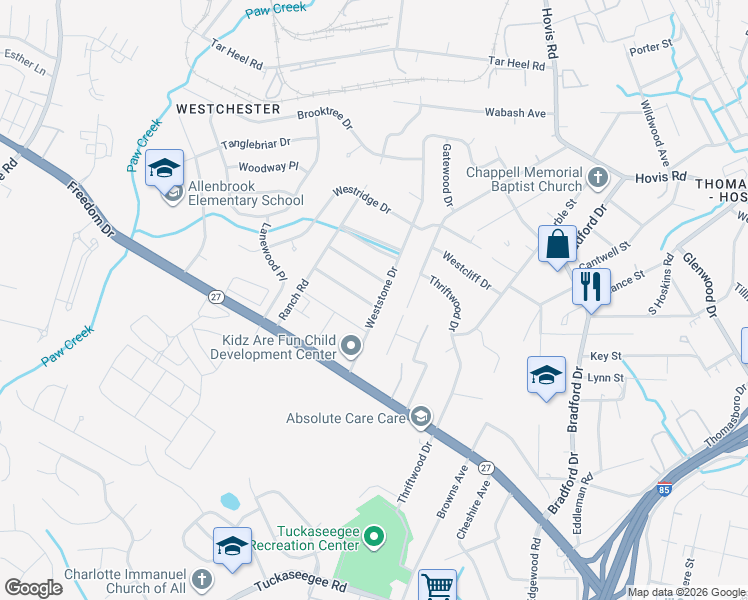 map of restaurants, bars, coffee shops, grocery stores, and more near 1333 Forsythia Circle in Charlotte