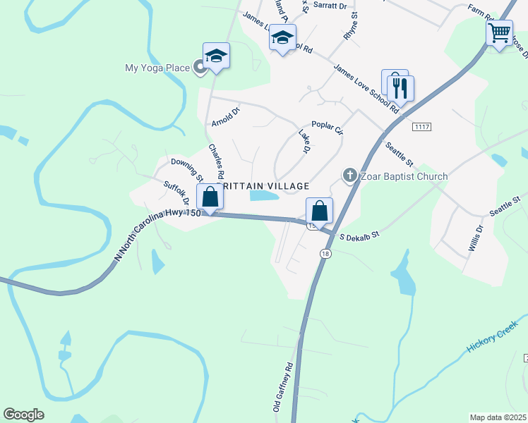map of restaurants, bars, coffee shops, grocery stores, and more near 210 College Avenue in Shelby
