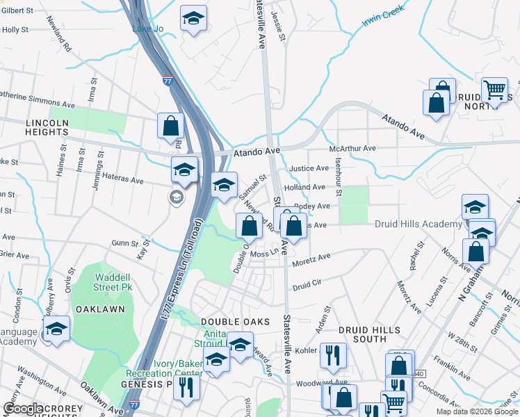 map of restaurants, bars, coffee shops, grocery stores, and more near in Charlotte