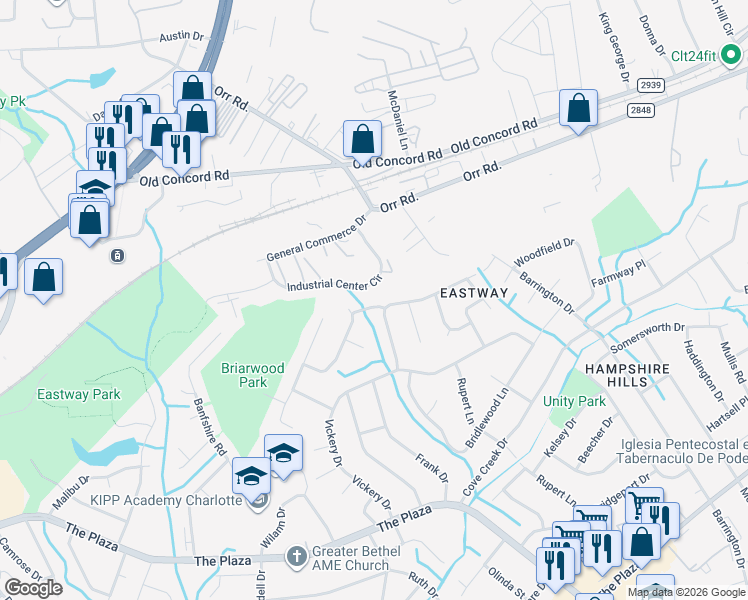 map of restaurants, bars, coffee shops, grocery stores, and more near in Charlotte