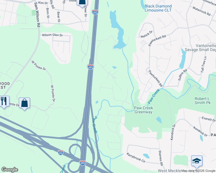 map of restaurants, bars, coffee shops, grocery stores, and more near in Charlotte