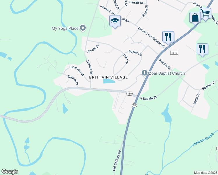 map of restaurants, bars, coffee shops, grocery stores, and more near 210 College Avenue in Shelby