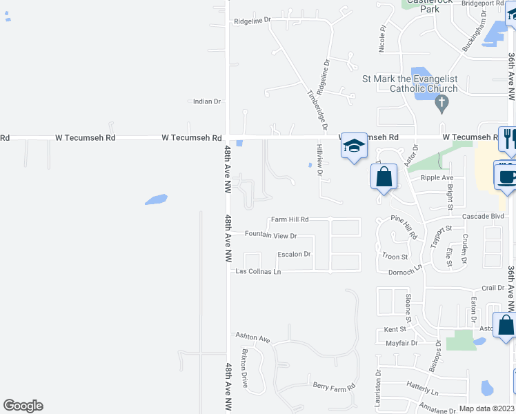 map of restaurants, bars, coffee shops, grocery stores, and more near 3309 Enclave Lane in Norman