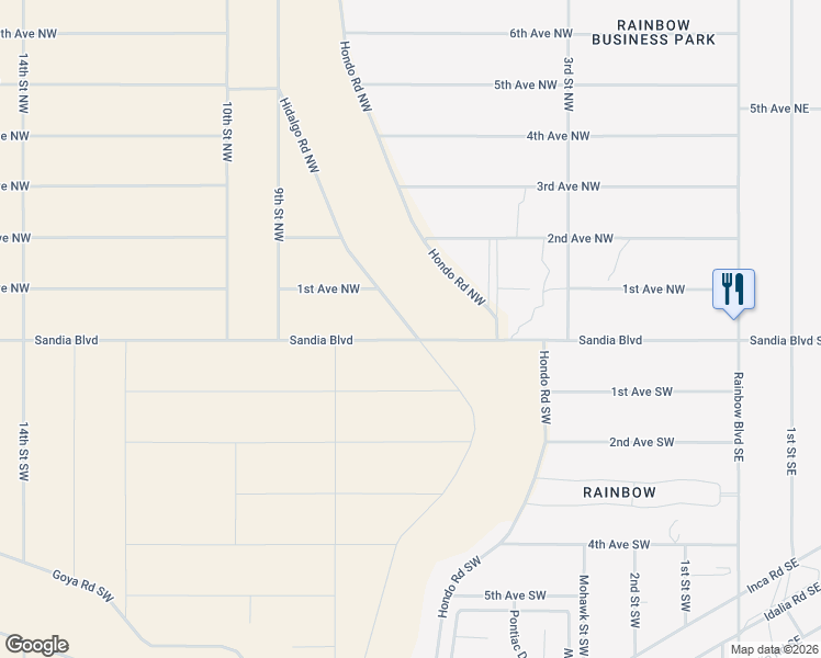 map of restaurants, bars, coffee shops, grocery stores, and more near 14 Hidalgo Road Northwest in Rio Rancho