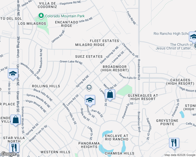 map of restaurants, bars, coffee shops, grocery stores, and more near 2229 Lema Road Southeast in Rio Rancho