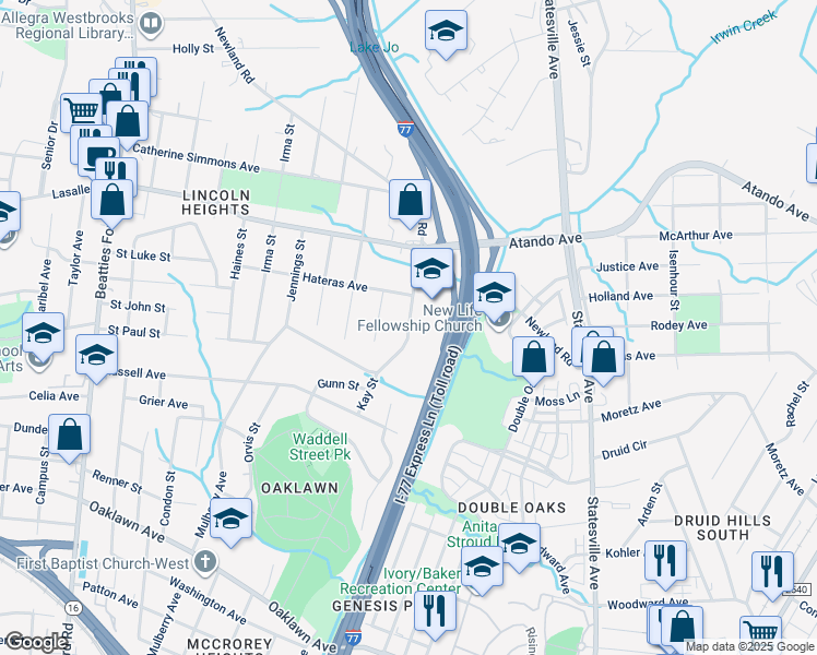 map of restaurants, bars, coffee shops, grocery stores, and more near 1900 Newcastle Street in Charlotte