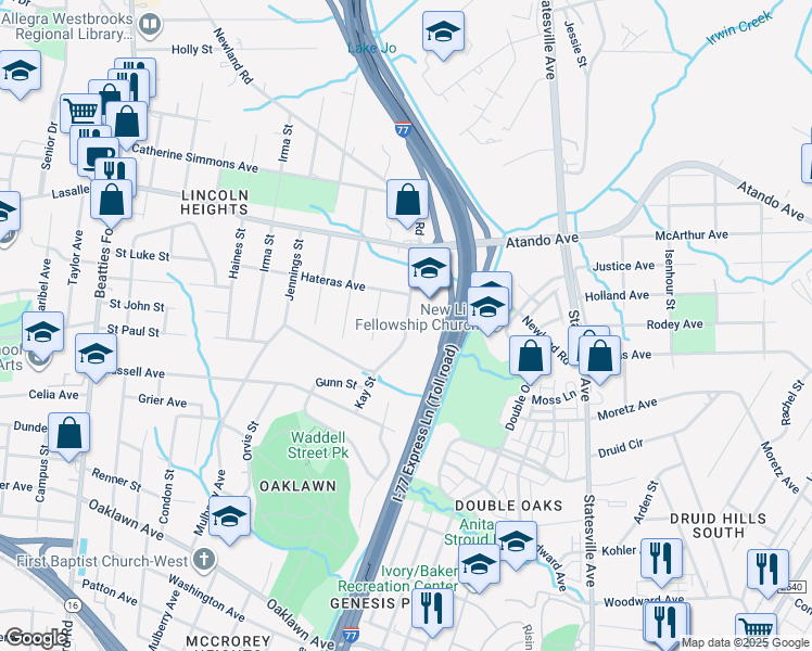 map of restaurants, bars, coffee shops, grocery stores, and more near 1900 Newcastle Street in Charlotte